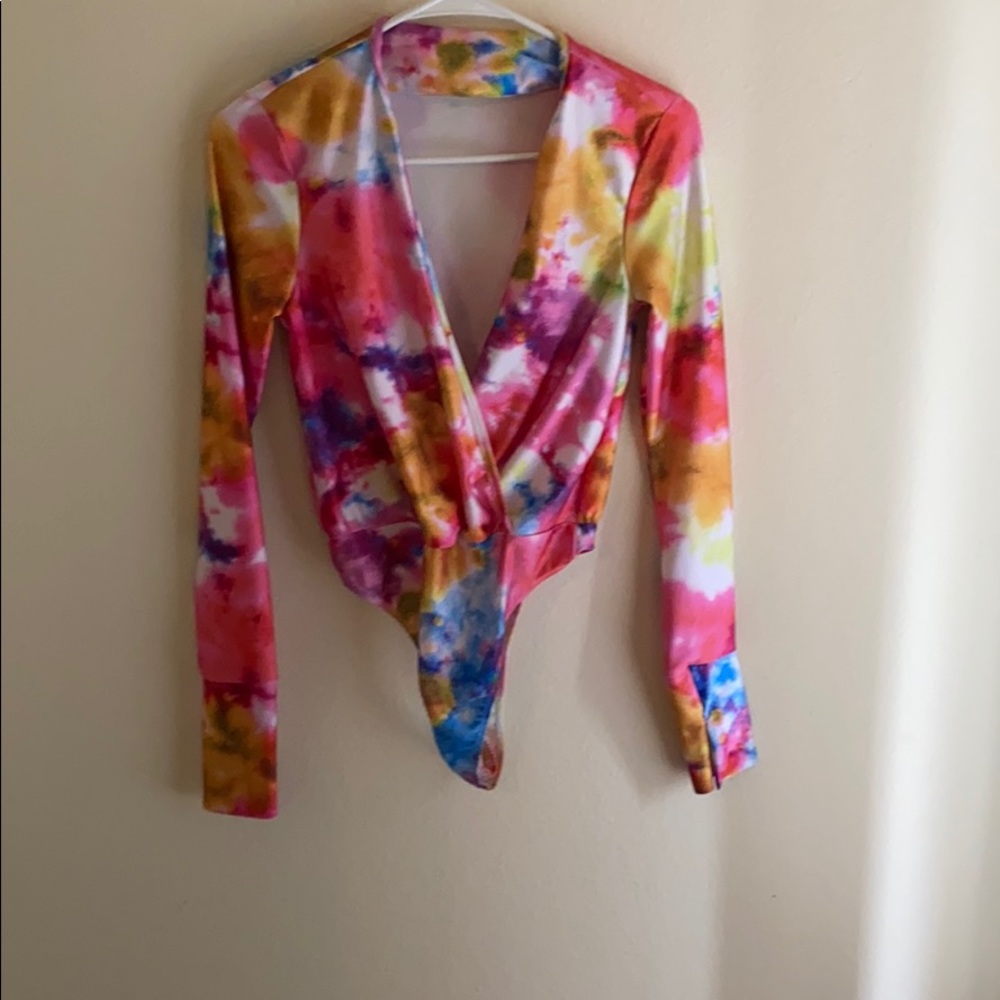 Rainbow tie dye body suit